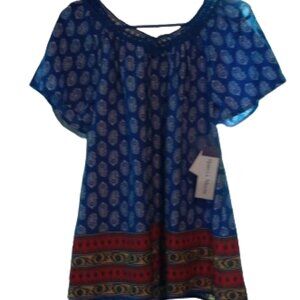 Summer Blouse for Women, Rebecca Malone Size Small, Blue, Yellow, Red, and Green